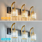 3-Light Crystal Vanity Light, Modern Black Gold Bathroom Wall Sconce with K9 Crystal Shades, 23.62" Long Over Mirror Lighting for Vanity, Makeup, Hallway, Elegant & Durable