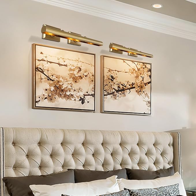 Picture Light, 24in Hardwired Picture Lights for Wall, Dimmable Wall Sconces Poster Light, Brass 4 Lighting for Paintings Frames Art Display Gallery Bedroom Living Room-Included Bulbs(Gold)