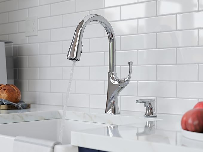 Pfister Miri 2.0 Kitchen Faucet with Pull Down Sprayer and Soap Dispenser, Single Handle, High Arc, NSF Certified, Polished Chrome Finish, F5297MRRC