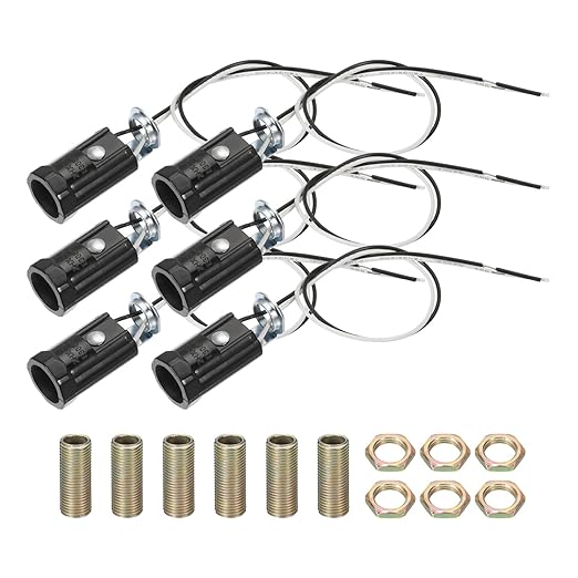 PATIKIL Candelabra Base Lamp Holder Light Socket, 6pcs UL Listed Keyless E12 Bulb Socket with 9.8" Wire Leads for E12 Incandescent LED Light Bulbs, 1.7" Tall