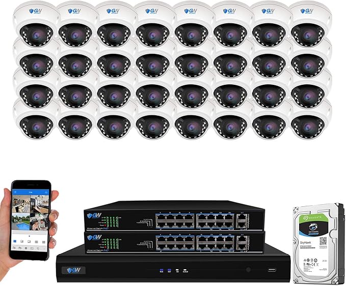 GW Security 32 Channel 8MP UltraHD 4K (3840x2160) Audio & Video Motorized Zoom Smart AI Home NVR Security System - 32 x Dome 8 Megapixel 2.8-8mm 3X Optical Zoom Waterproof Microphone IP PoE Cameras