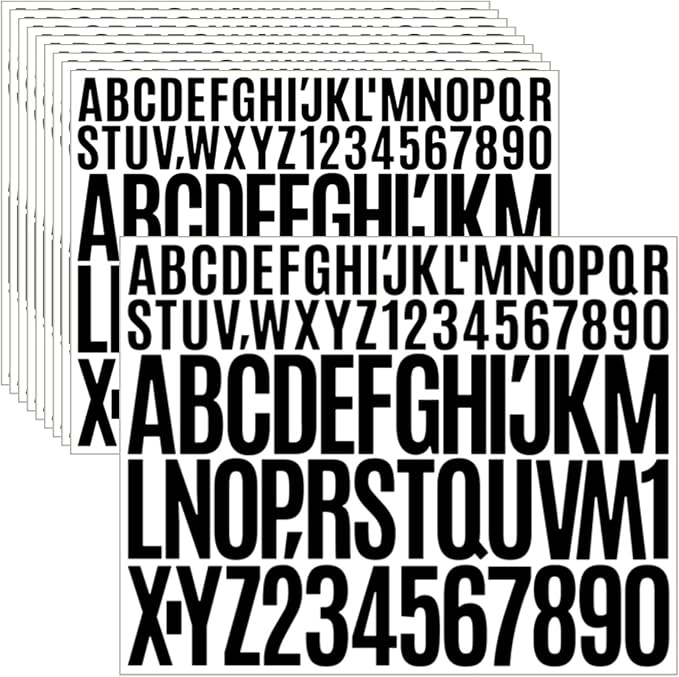 10 Sheets 780 Pcs Vinyl Letter and Number Stickers - Waterproof, Self-Adhesive Alphabet for Mailbox, Door, Window, Cars, Boats, Address(Black, 1in & 2in)