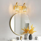 Modern Bathroom Vanity Light, 2-Light Gold Wall Sconce with Crystal Accents, Over Mirror Bathroom Lighting Fixture, 13.77" Long Dimmable Vanity Lamp for Makeup, Easy Installation