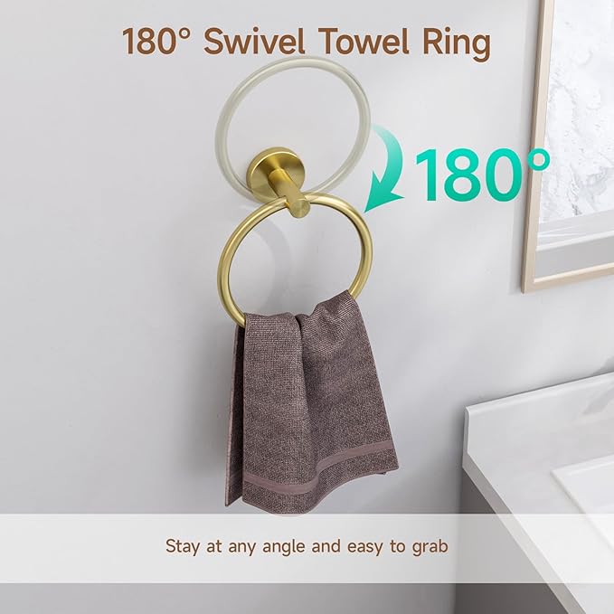 USHOWER Brushed Gold Bathroom Accessories Set, 18-Inch Towel Bar Set Wall Mounted, Durable SUS304 Stainless Steel Bathroom Hardware Set, 4-Piece