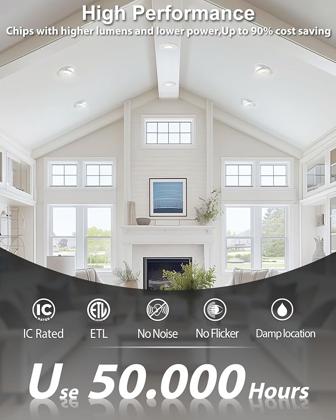 zouzai 6 inch 5CCT Gimbal Led Recessed Lights, 360°+90° Adjustable Directional Recessed Lighting, 2700K/3000K/3500K/4000K/5000K Dimmable Retrofit Eyeball Can Lights with Jbox, ETL(White, 6 Pack)