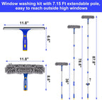 ITTAR Professional Window Cleaning Squeegee Kit, 7.15 Ft High Reach Cleaner Tool, Rotatable Window Washing Equipment with Extension Pole for Indoor/Outdoor Window, Glass, Car, 1 Blade 2 Scrubber