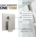 Lava Odoro Modern 3-Setting Square Shower and Tub Faucet Set with Shower Head and Handheld Sprayer Brushed Nickel, Rainfall Shower System with Tub Spout, Shower Valve Trim Kit, SF103-BN-T