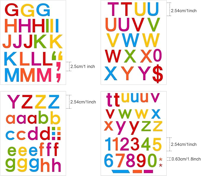 Outus 8 Sheets Vinyl Letter Stickers Self Adhesive Mailbox Numbers Alphabet Stickers Stick on Letters for Christmas Stockings Scrapbook Bulletin Board School Business(1 Inch,Rainbow)