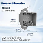 2-Gang PVC New Work Outlet Box, Electrical Outlet Box for New Construction, 32 Cubic Inch, UL Listed, 24 Pack