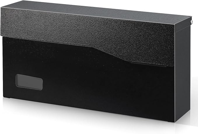 xydled Mailbox with Key Lock, Locking Wall Mount Mail Boxes for Outside, Steel Hanging Metal Mailbox, Modern Post Box, Black, 14.57''x7.09''x3.4''