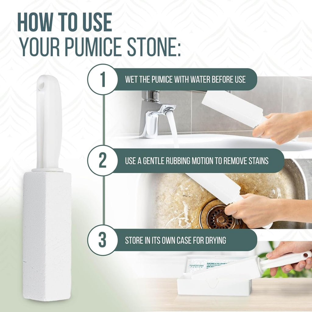 Powerstone Pumice Stone Toilet Bowl Cleaner with Handle (4-pack) - A Solution for Hard Water Stains on Toilets, Grills, Tiles, Grout & Pools