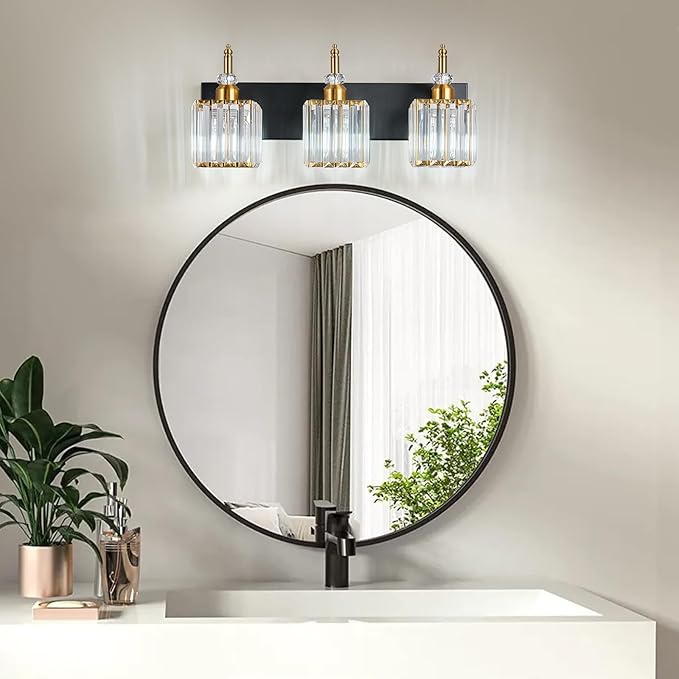 Crystal Vanity Lights - Black Gold 3 Light Bathroom Vanity Light Fixtures Over Mirror Modern Vanity Light