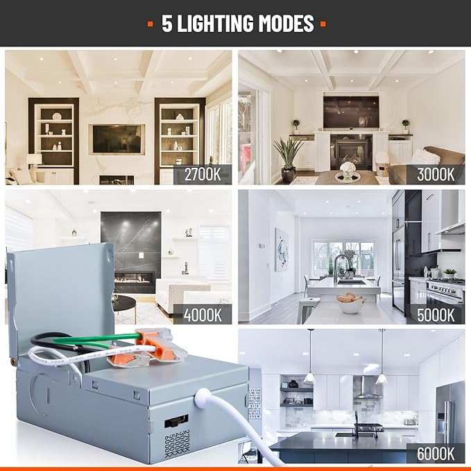 6 Pack Recessed Lighting 6 Inch with Junction Box, 5CCT 6 Inch Black LED Recessed Lights Dimmable 2700K/3000K/4000K/5000K/6000K, 15W1200lm Ultra Thin Recessed Lighting - ETL and Energy Star Certified