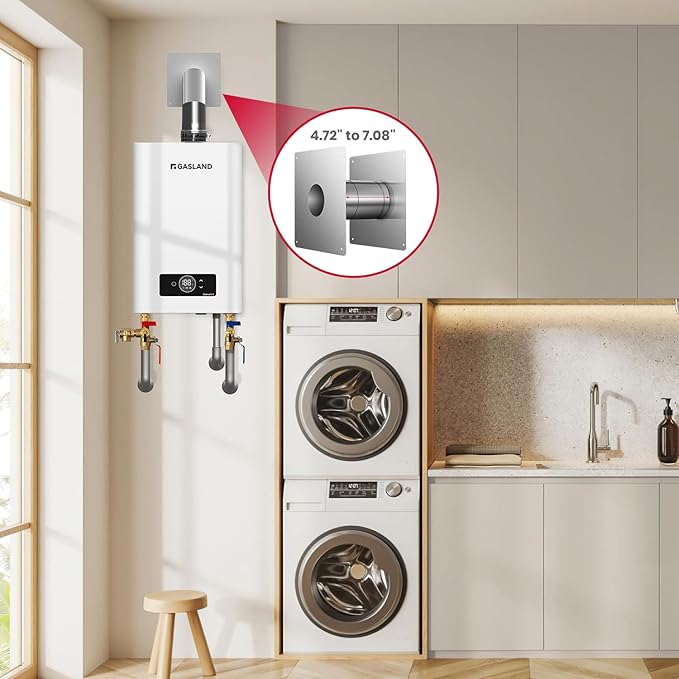 GASLAND 3.15" OD Stainless Steel Direct Vent Wall Thimble for Gas Tankless Water Heaters, Retractable Length from 4.7" to 7.0"