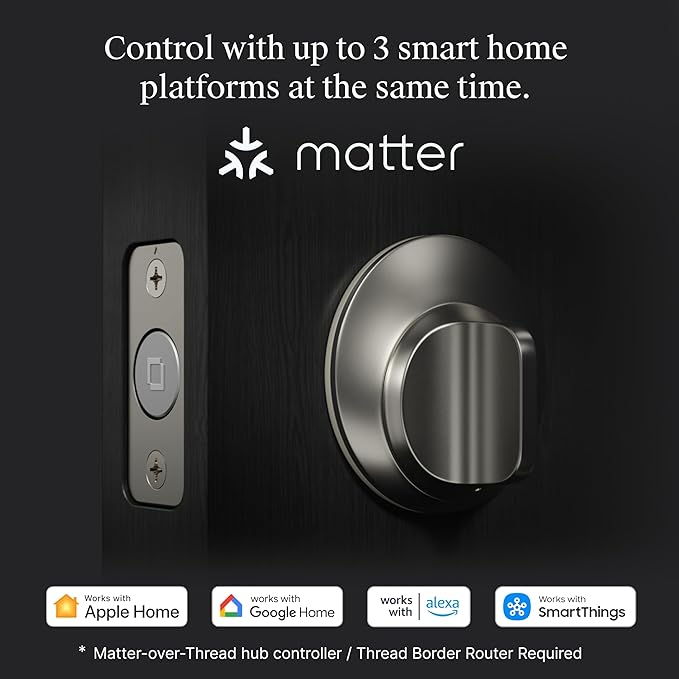 Level Lock+ (Matter) Smart Lock - World's Smallest, Most Advanced Matter-Over-Thread Deadbolt Plus Apple Home Key - Keyless and Remote Access via Apple, Alexa, Google Home, SmartThings (Satin Nickel)