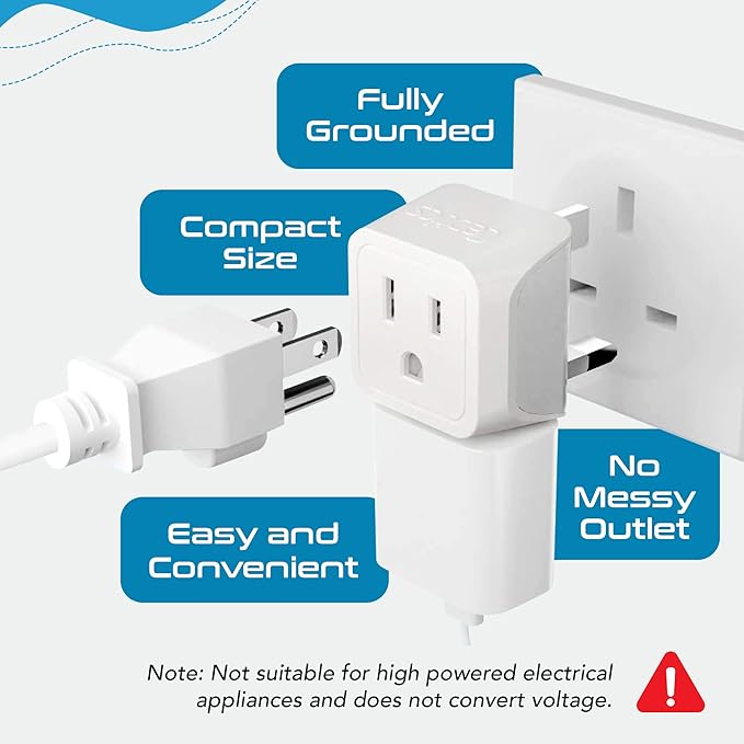 Ceptics UK Travel Plug Adapter, 2 in 1 Type G Adapter, US to UK Adapter, Ireland, Dubai Travel Adapter with Dual USA Inputs, CE, RoHS - HK Outlet Adapter, 3 Pack