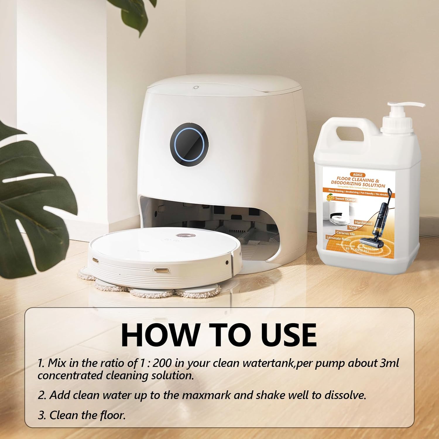 85 FL OZ Floor Cleaning Solution,Floor Cleaner for Mopping with Tineco,Deep Cleaning &Deodorizing for Roborock,Compatible with Saros Series,S8/S7 Series,Q Revo/Q Series,iFLOOR Series Wet Dry Vacuum