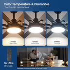 52 Inch Ceiling Fans with Lights and Remote/APP Control, Modern Ceiling Fan for Bedroom Living Room Patio Porch Indoor Outdoor, 6 Speeds, Reversible Quiet Motor, 8 Wood Blades, Black
