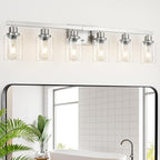 Bathroom Vanity Light, 6-Light Nickel Modern Matte Wall Sconce Lighting with Clear Glass Shade, Wall Lights,Bath Vintage Wall Mounted Lamps for Mirror Bedroom Living Room