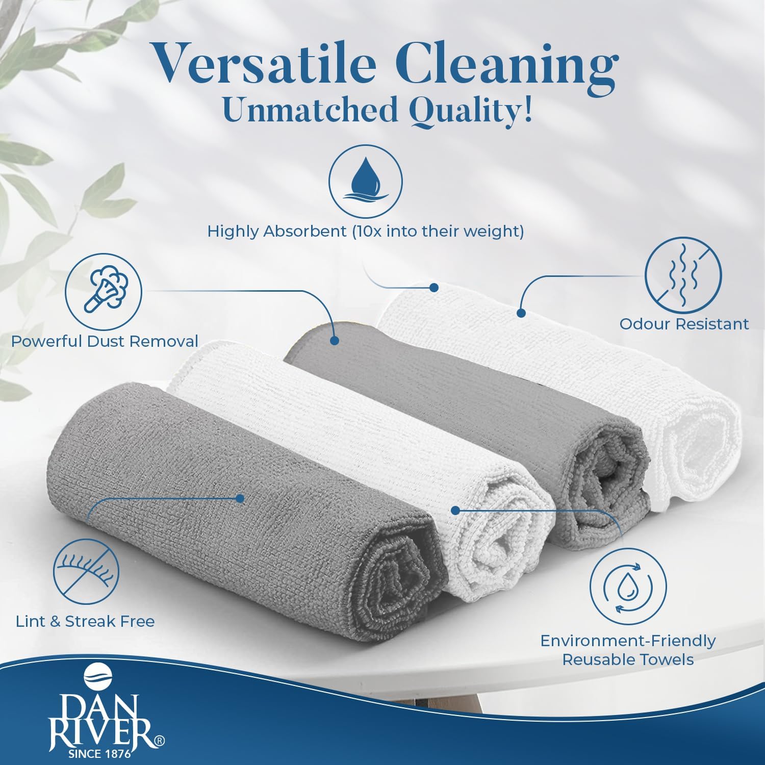 DAN RIVER 24-Pack Microfiber Towels – Ultra Absorbent, lint Free Cloth & Streak-Free for Home, Car & Kitchen - Must-Have Cleaning Essentials - 12" x 12" - Gray White