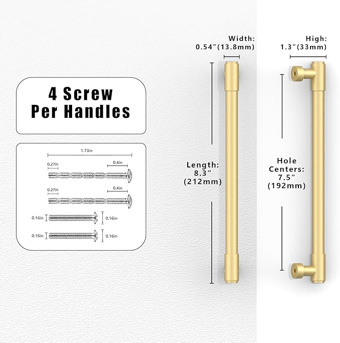 10 Pack Brushed Gold Cabinet Pulls 7.5 Inch(192mm) Kitchen Cabinet Handles Cabinet Hardware for Drawer Pulls