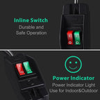 2 Way Extension Cord with On/Off Switch 3 Prong Outdoor Extension Cord Splitter, Heavy Duty Extension Cord with SJTW 14AWG 15A/125V and 18AWG 10A/125V(6 Ft, Black)