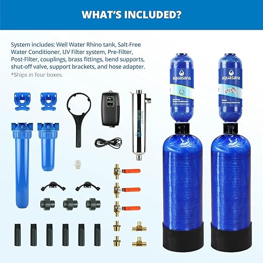 Aquasana Whole House Well Water Filter | 500K Gallons | UV, Carbon & KDF | Salt-Free Softener Alternative | Install Kit | Tackles up to 99.99% Chlorine, Bacteria, Viruses & Scale | EQ-WELL-UV-PRO-AST