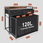 Rolling Laundry Sorter with wheels, Laundry Hamper 3 Section with shelf - 3 × 10.5 Gal (120L) Capacity, Laundry Basket with Drawers for Clothes-1 Storage Shelf, Laundry Organizer for Laundry Room