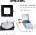 4-inch LED Canless Recessed Slim-Downlight 5 CCT Adjustable Dimmable Recessed Lights Fixture with Junction Box, Ceilling Light with Junction Box, 2700-5000K, 9W, Black Square Finish, 6 Pack