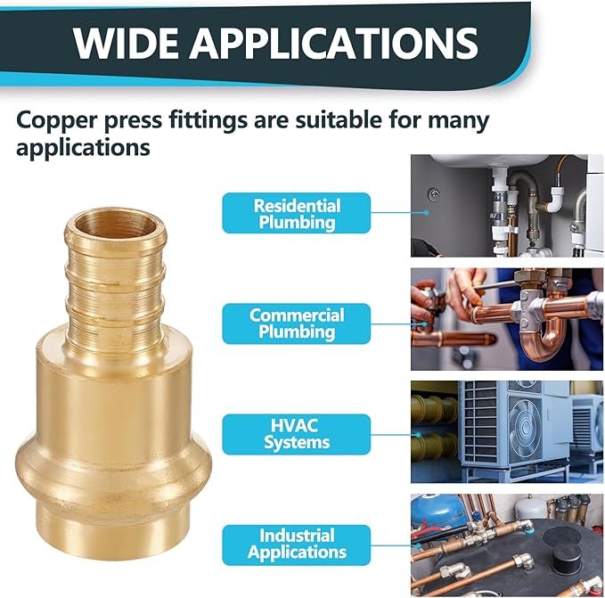 (Pack of 50) Seelink 1/2"Press x 1/2"Pex Crimp Coupling Brass Adapter, Press Fittings For Copper and Pex Pipe Connection(PEX1807344-50Pack)