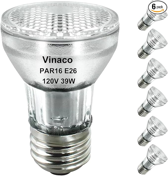 Vinaco PAR16 Halogen Bulb 39 Watt, 6 Pack High Output 350LM PAR16 Bulb（45W Equivalent, PAR16 Flood 39W Warm White 2800K, PAR 16 Dimmable with E26 Base, Halogen 45W Long Neck for Ceiling Light