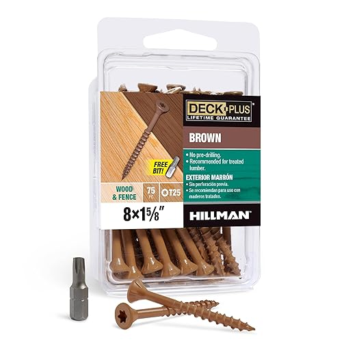 Deck Plus 1-5/8 Inch Epoxy Coated Exterior Wood and Fence Screws #8 x 1-5/8" Torx/Star Drive Included Coarse Thread, Outdoor Rust Resistant Decking Screw, Brown, XL Pack, 75 Pieces | 42665
