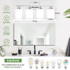 4-Light Vanity Light with Milky White Shades, Chrome Bathroom Lighting Fixtures Over Mirror, Modern Bathroom Wall Lamp for Mirror Living Room Cabinet Bedroom
