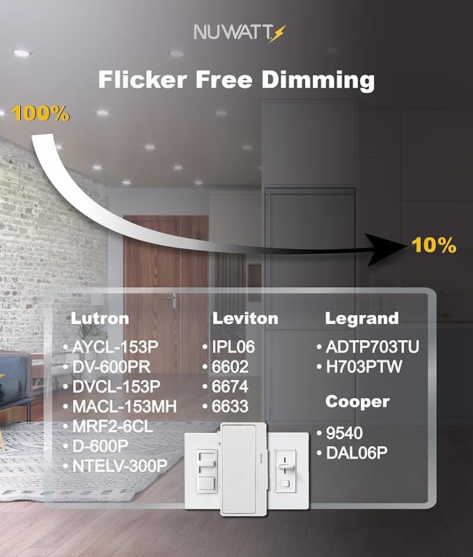 NUWATT 6 Pack, 6 Inch Ultra-Thin LED Recessed Lighting, CCT 2700K/3000K/3500K/4000K/5000K Selectable, 1050LM, 15W, Dimmable, IC Rated, Wet Rated, White Trim Canless Slim Wafer Light with Junction Box