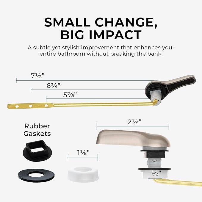 Brushed Nickel Toilet Tank Flush Lever Handle, Universal Front Mount with Nut Lock, Fits Most Toilets