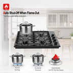 GASLAND 30 Inch Gas Cooktop Black, 4 Sabaf Sealed Burner Gas Stovetop, 4 ft Cord Plug, Heavy Duty Cast Iron Grates with Metal Knobs, 28,300 BTU NG/LPG Convertible