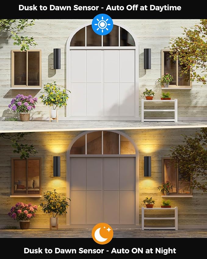 SHIMR Modern Outdoor Wall Lights Dusk to Dawn, Up and Down Light with LED Bulbs Include, Cylinder Matte Black Outdoor Sconce Lights Exterior Lighting Fixtures for House Porch Garage [ETL Listed]