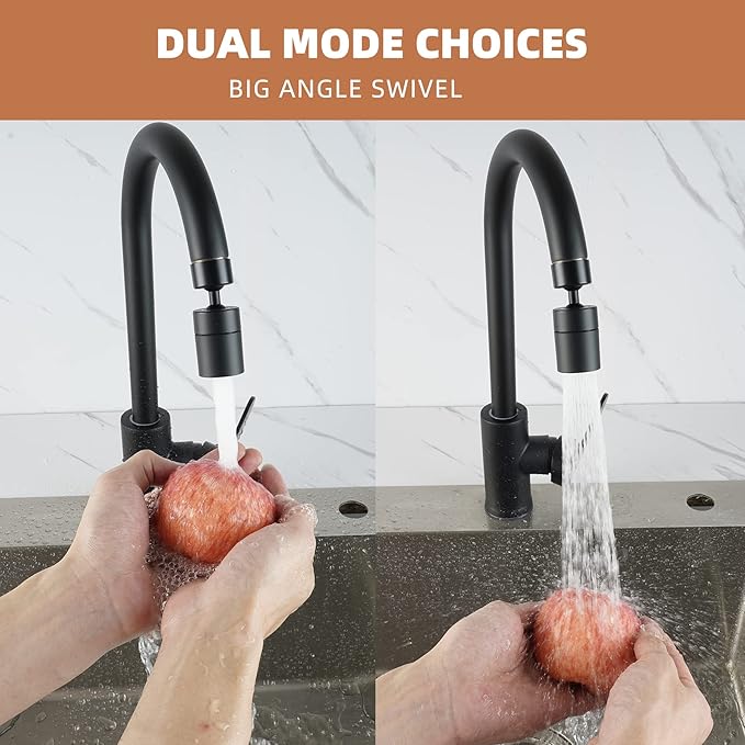 Hibbent Dual-function Female Faucet Aerator, NSF/ANSI/CAN 61 Certified Rotate Kitchen Sink Aerator Sprayer CUPC Certification 360° Swivel Sink Sprayer Attachment-55/64"-27UNS Female Thread-Matte Black