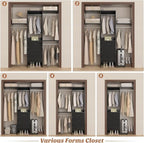 4FT Small Closet System with 3 Fabric Drawers, 48'' Closet Organizer System With 3 Adjustable Shelves, Flexible Built-In Clothes Garment Rack for Small Space, 48" L x 13" W x 71" H, Dark Black