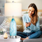 26" Coastal Table Lamps Set of 2, Modern Table Lamps with USB A+C Ports & AC Outlet, Touch Control Glass Bedside Nightstand Lamp with Night Light for Living Room Bedroom End Table Blue(Bulbs Included)