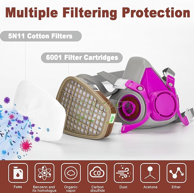 RANKSING Respirator Mask with Filters and Glasses to Against Dust Gases Fumes in Painting Spraying Sanding Orange/Pink