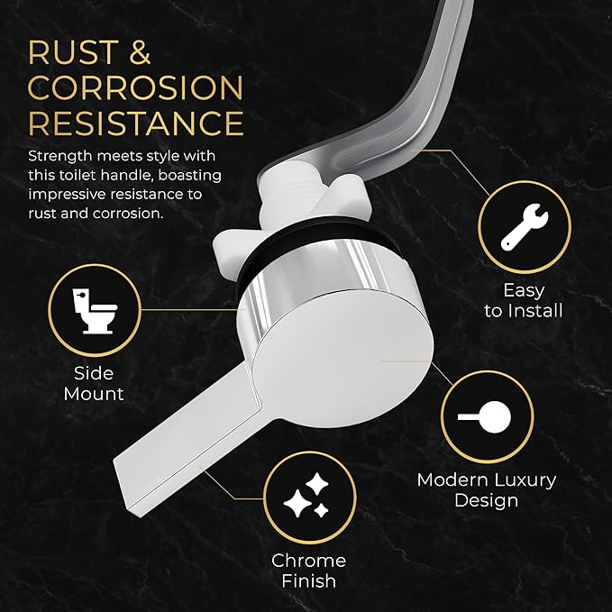 RAVINE Premium Modern Luxury Universal Toilet Handle Replacement, Majestic Collection. Toilet Lever Replacement, Easy Install (Chrome, Side Mount)