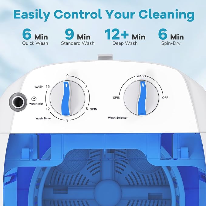 Giantex Portable Mini Washing Machine, 5.5 lbs Capacity Small Compact Laundry Washer with Spin Tub & Drain Hose, Semi-automatic Washer Machine for Apartment Dorms RV Home (Blue)