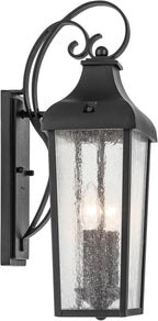 KICHLER Forestdale 18.5" 2-Light Outdoor Wall Light with Clear Water Glass in Textured Black for Exterior Doors, Garage, Porch, Patio Walls (18.5" x 8.5"), 49736BKT