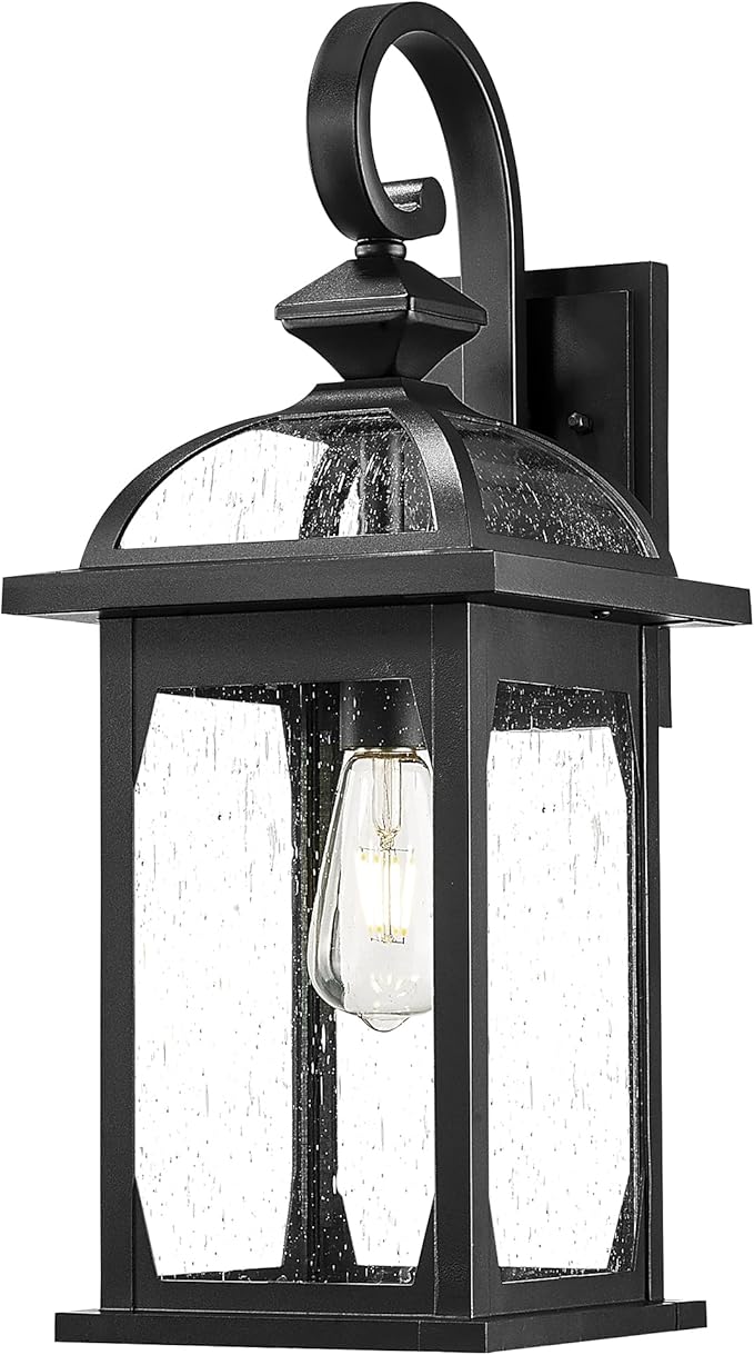 zeyu 22 Inch Outdoor Wall Light Sconce, Large Exterior Wall Light Fixture for House Porch, Die-Cast Aluminum with Seeded Glass, Black Finish, ZD100B-M BK