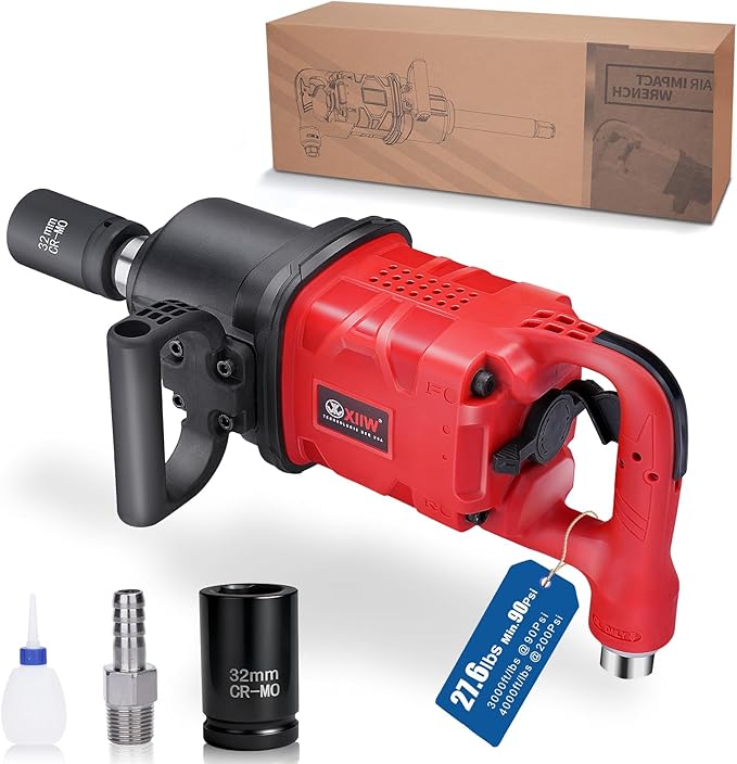 XIIW 1 Inch Air Impact Wrench, Up to 4000 ft-lbs High Reverse Torque, 27.6lbs Lightweight 1'' Pneumatic Impact Gun w/ 2 D Handles 3800RPM for Heavy Duty Repairs