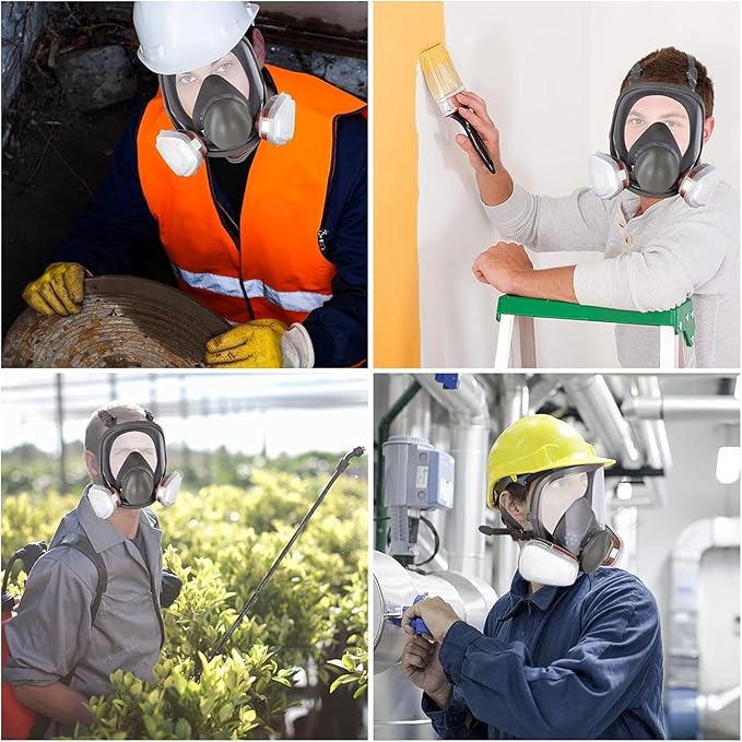 Full Face Respirator Mask: 6800 Gas mask Respirator Mask with Filters 6001 - Dust Mask Anti Fog Against Organic Vapor Fumes Gases for Spray Paint Chemicals Epoxy Resin Welding Sanding（4 pcs）