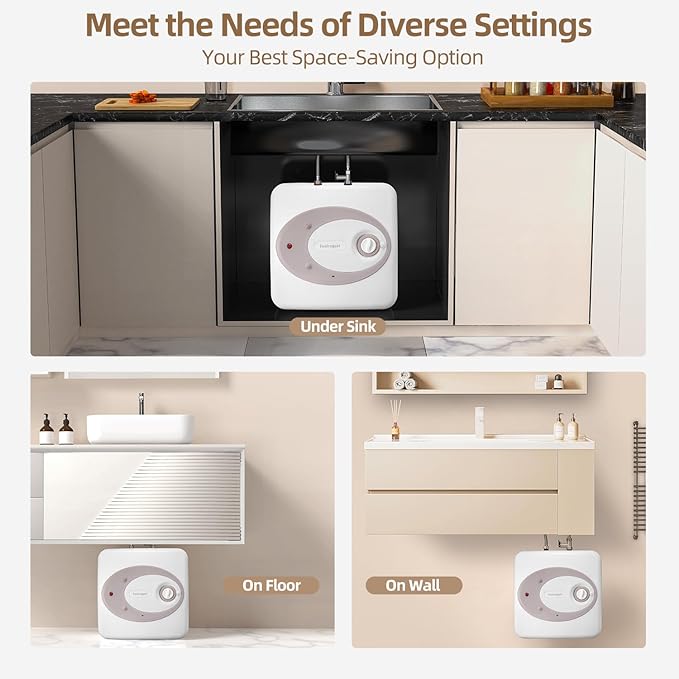 Electric Mini Tank Water Heater-4 Gallon Under Sink Instant Hot Water for RV, Camper, Kitchen, Food Truck, 120V 1500W, Dusty Rose, Wall or Floor Mounted