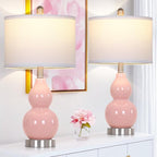 22" Double Gourd Ceramic Table Lamps Set of 2, Pink Modern Bedside Lamps for Living Room, Contemporary Nightstand Desk Lamps for Bedroom End Table Home Office Decor(2 LED Bulbs Included)