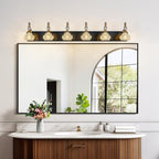 6-Light Vintage Bathroom Vanity Light Fixture Industrial Black Gold with Glass Shade Vanity Light Fixtures Over Mirror Glass Bathroom Vanity Lighting Fixtures G9 Bulb Wall Lights